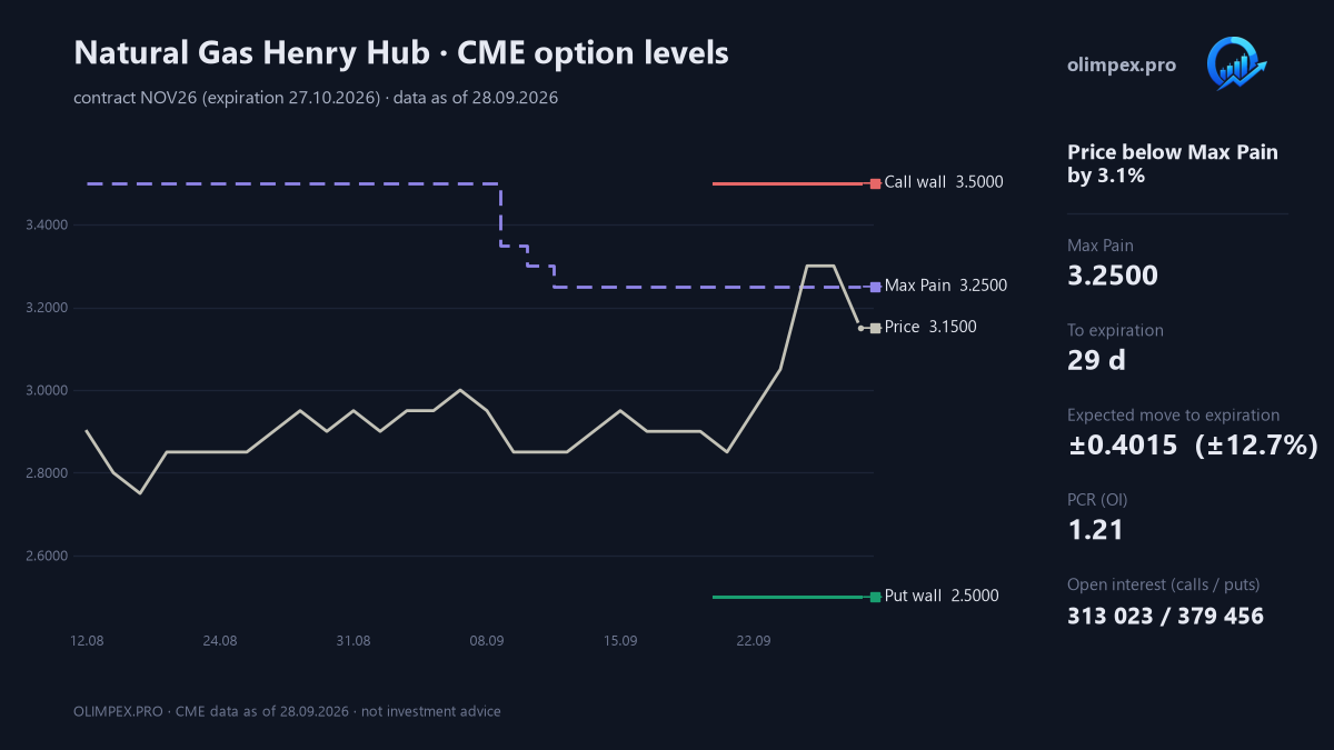 Natural gas: CME option levels
